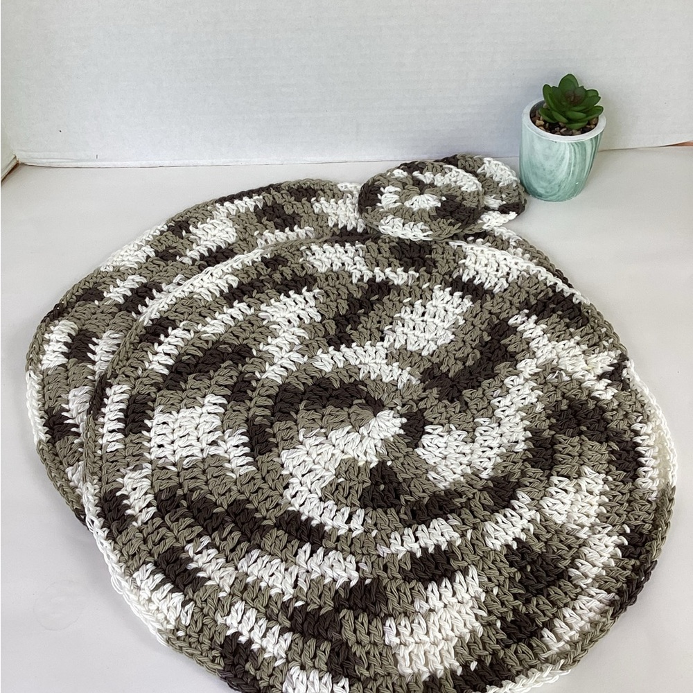 Placemat Coaster Set Hand Crafted Cotton White Brown Green Boho Crochet